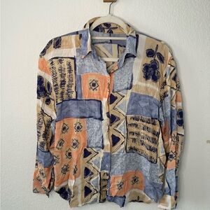 Vintage Colorful Patchwork Button-Up Shirt